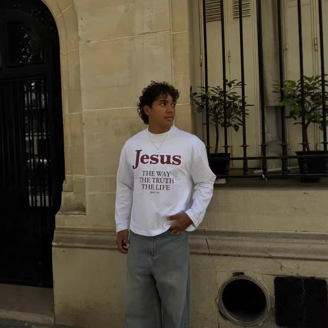 Jesus Is The Way Hoodie T-Shirt With A Crew Neck And Long Sleeves