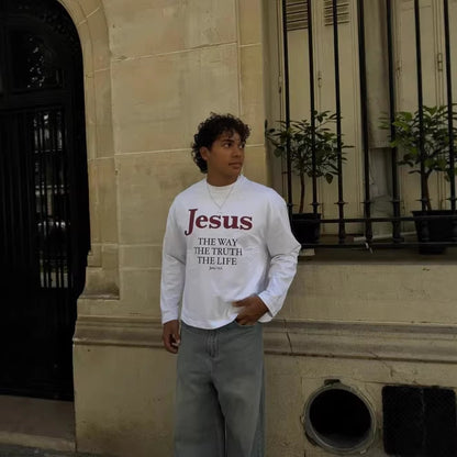 Jesus Is The Way Hoodie T-Shirt With A Crew Neck And Long Sleeves