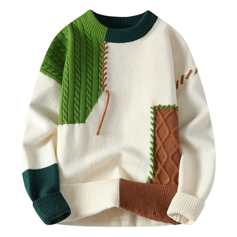 Ins Color block Pullover Sweater Winter Fashion Long Sleeve Knitted Top Men's Clothing