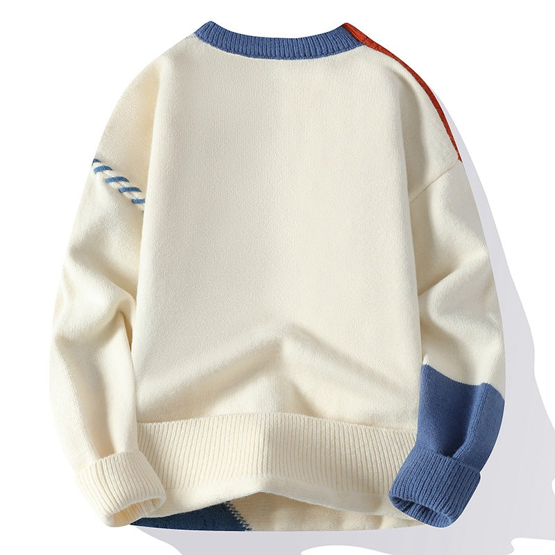 Ins Color block Pullover Sweater Winter Fashion Long Sleeve Knitted Top Men's Clothing